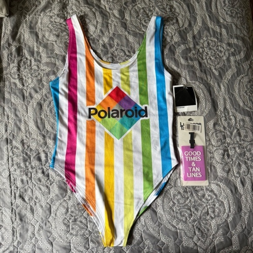 Polaroid Multicolor Striped Swimsuit NWT Sz Lg. Luggage Tag NWT